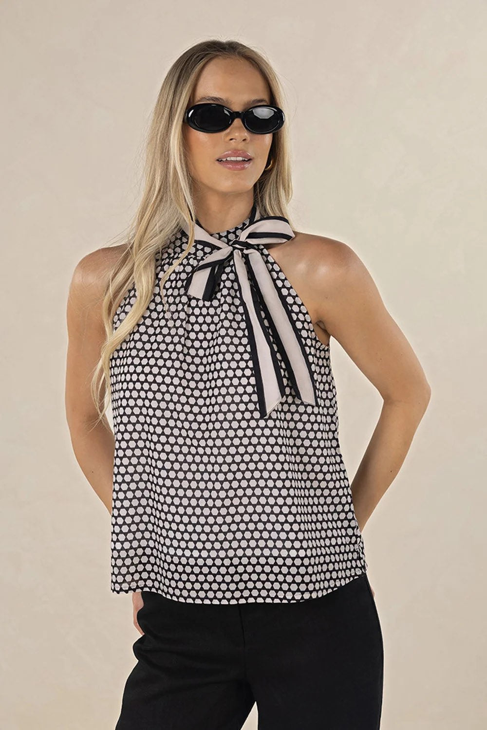 Hexi Halter Top - Black/Cream