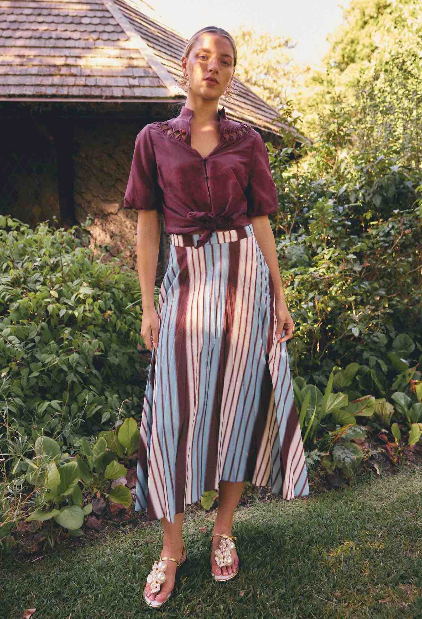 Iris Viscose Blend Skirt in Indescent Stripe