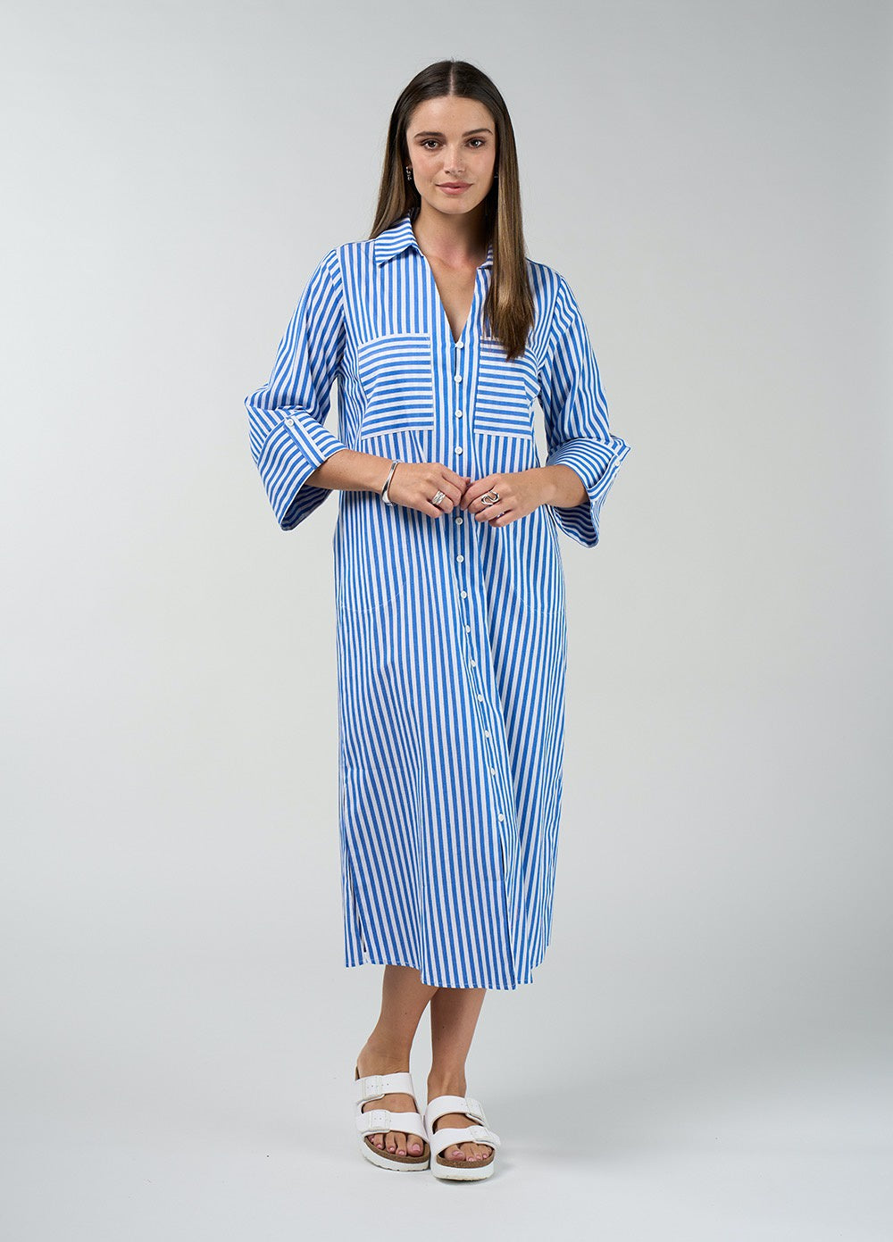 Connect Stripe Shirt Dress - Cobalt