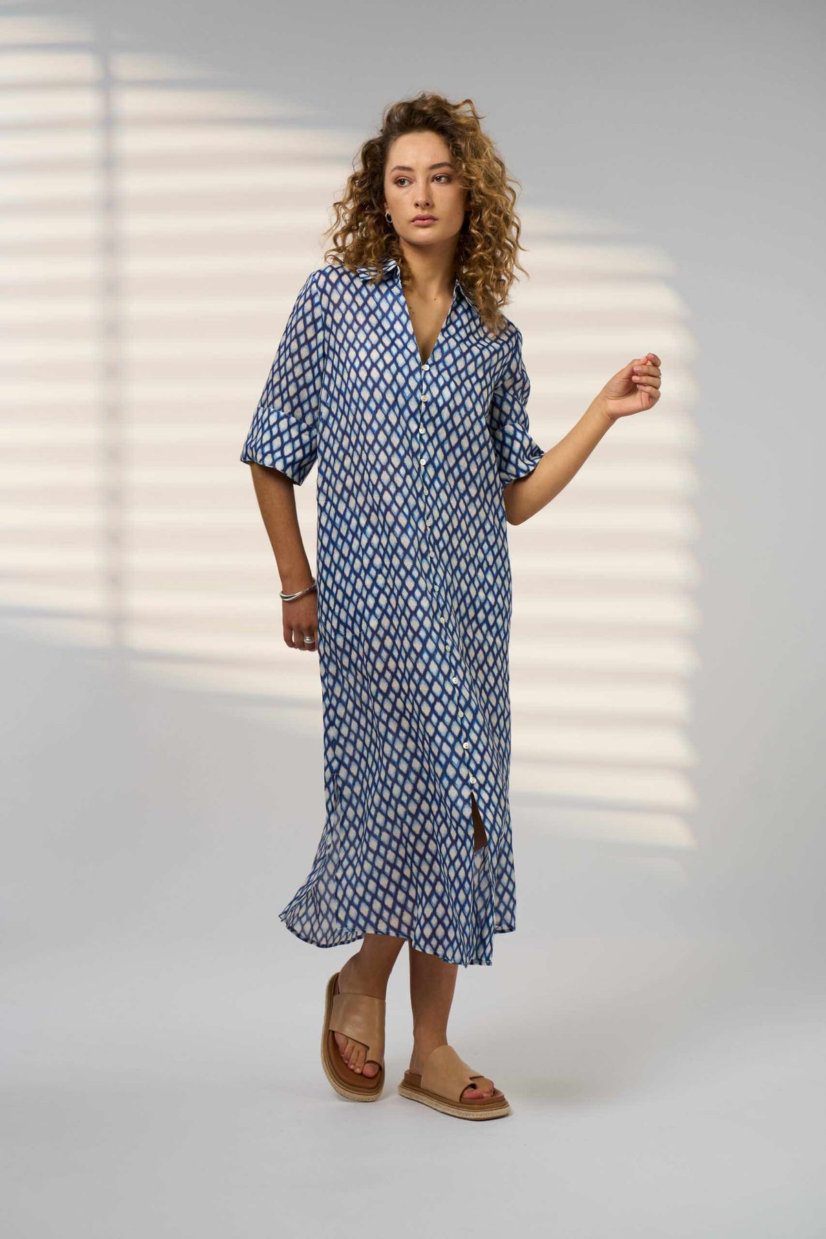 Double Up Shirt Dress - Blue Multi