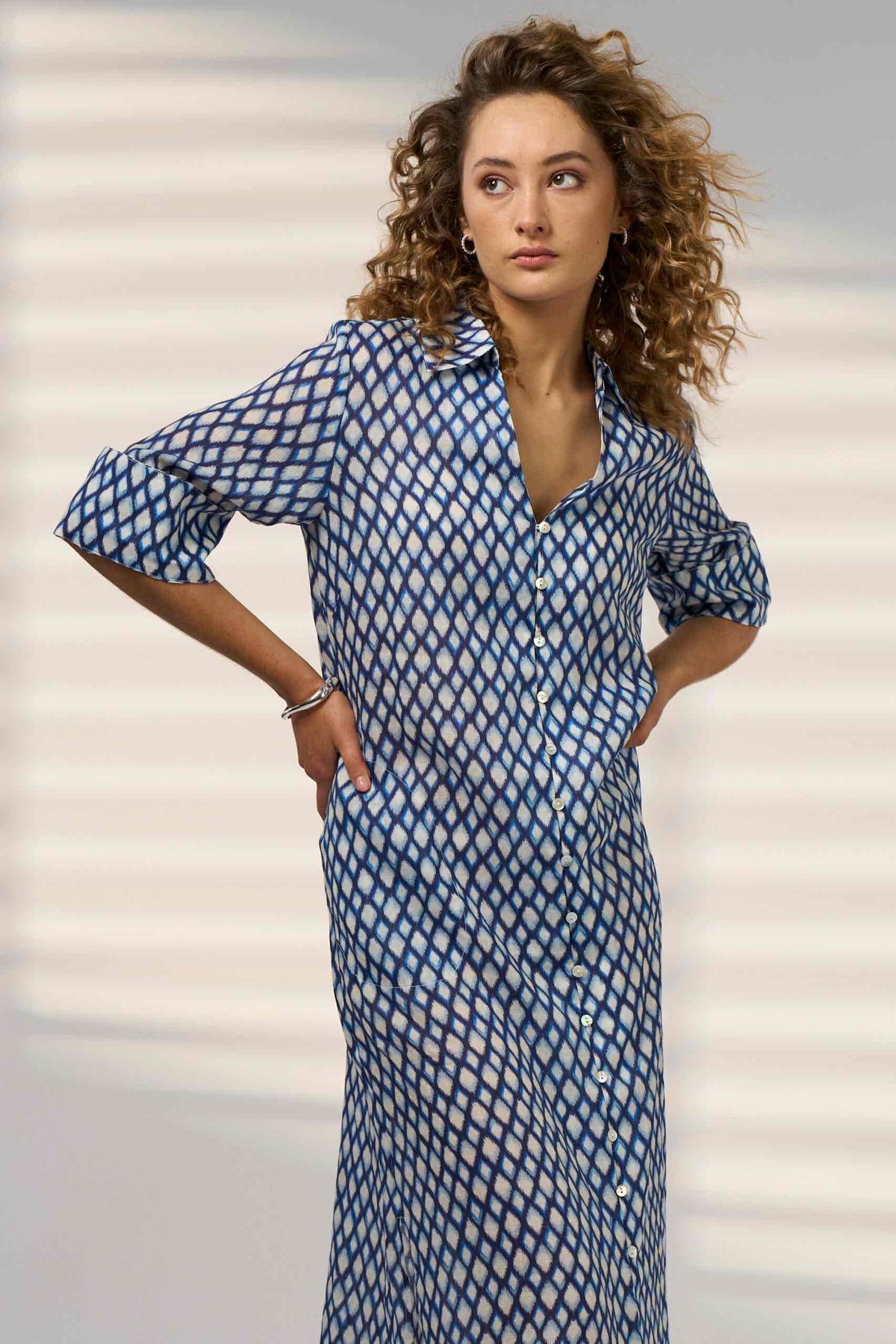 Double Up Shirt Dress - Blue Multi