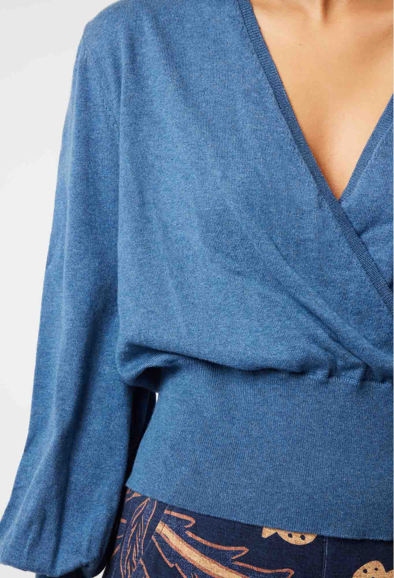 Once Was Pavillion Merino Wool Cotton Knit in Han Blue
