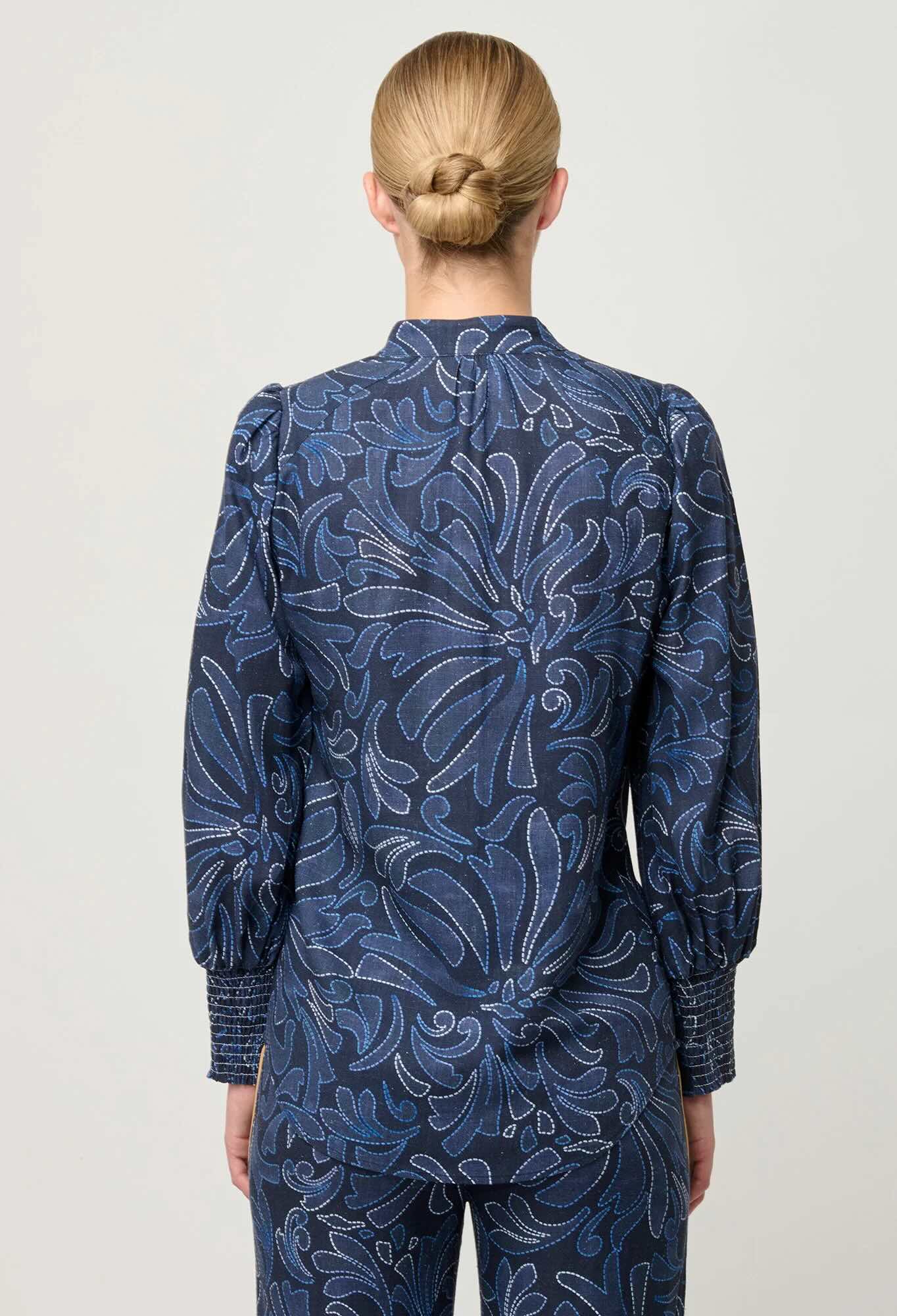 Adela Embroidered Print Linen Viscose Blouse