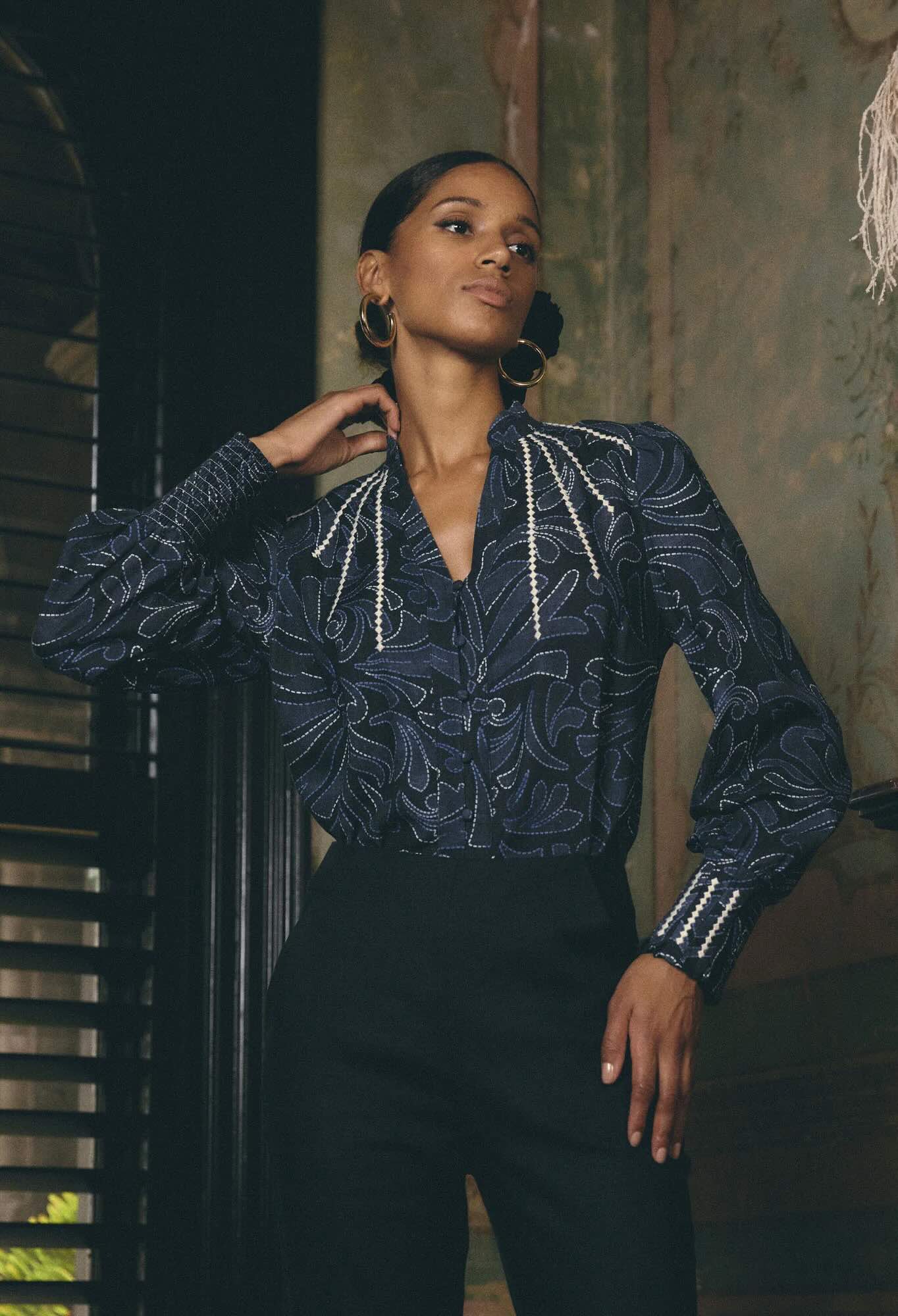 Adela Embroidered Print Linen Viscose Blouse