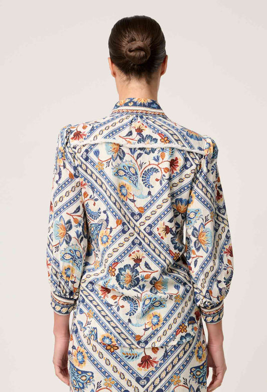 Alexis Linen Viscose Fringe Shirt in Petinos Floros