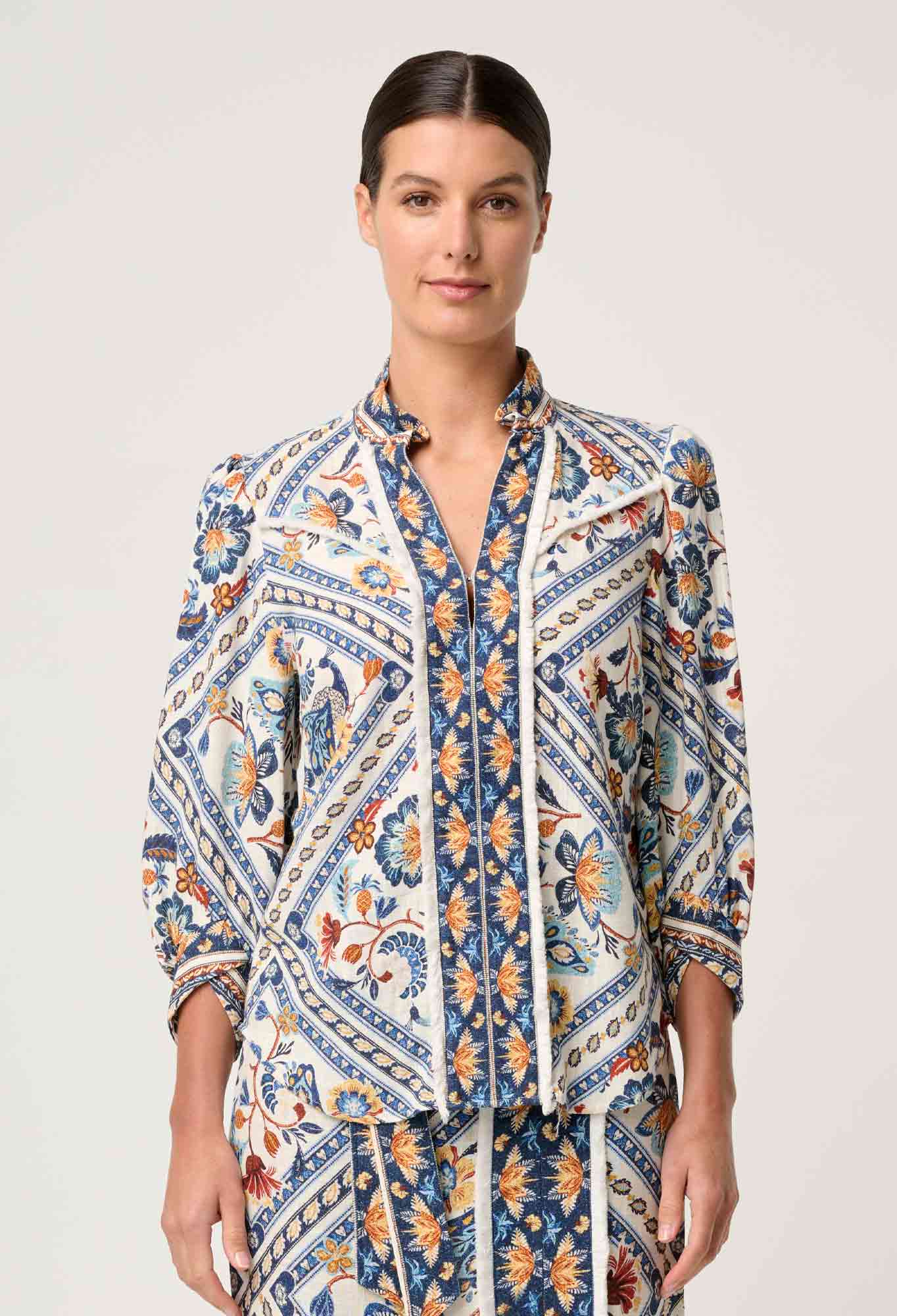 Alexis Linen Viscose Fringe Shirt in Petinos Floros