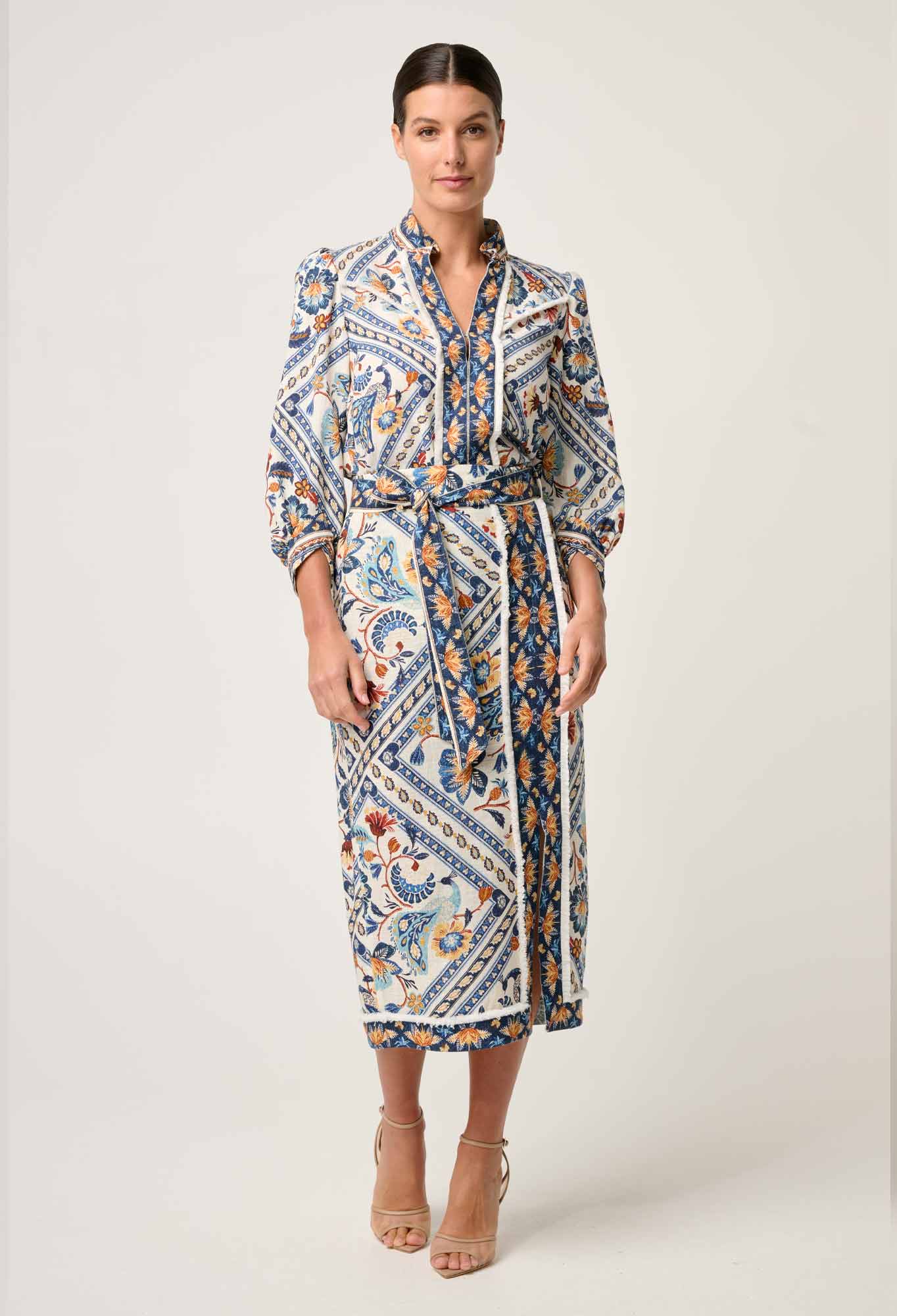 Alexis Linen Viscose Fringe Shirt in Petinos Floros