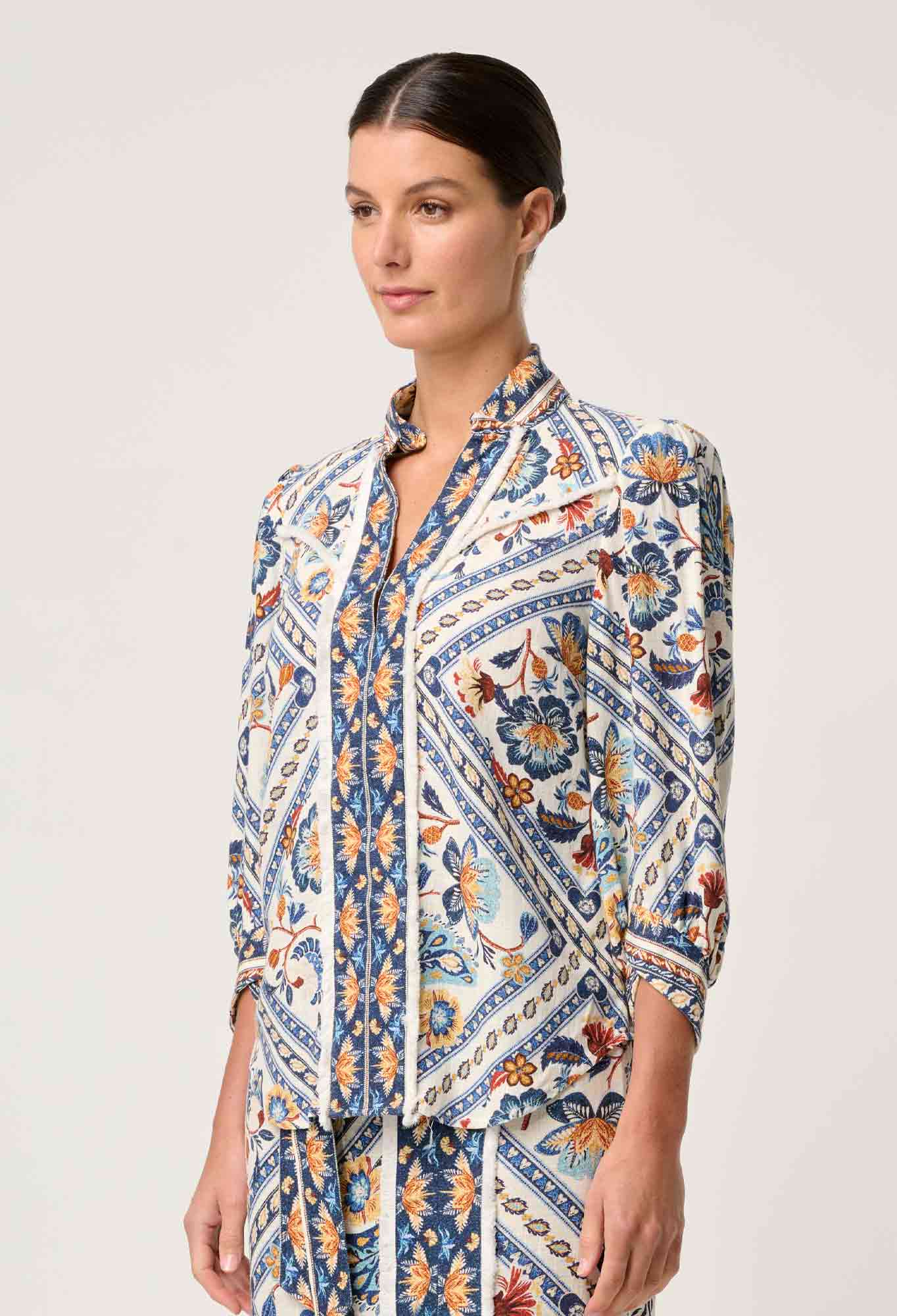 Alexis Linen Viscose Fringe Shirt in Petinos Floros