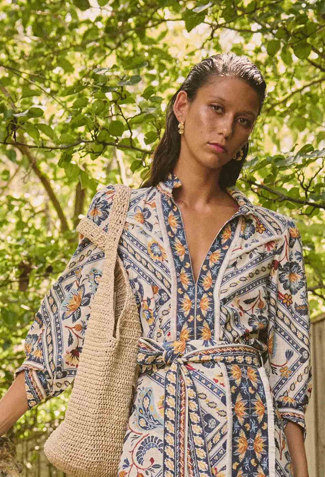 Alexis Linen Viscose Fringe Shirt in Petinos Floros