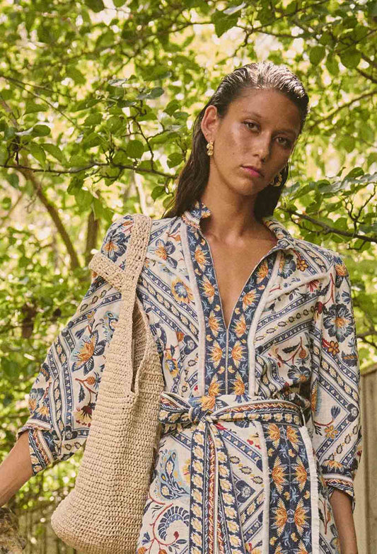 Alexis Linen Viscose Fringe Shirt in Petinos Floros