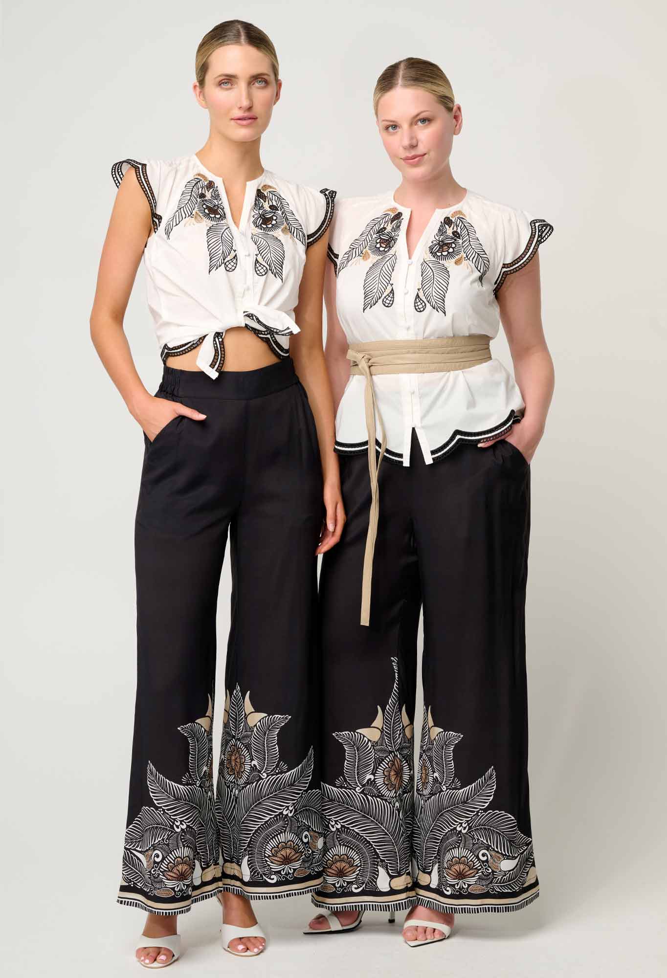 Aseel Cotton Flutter Sleeve Embroidered Top In Ivory