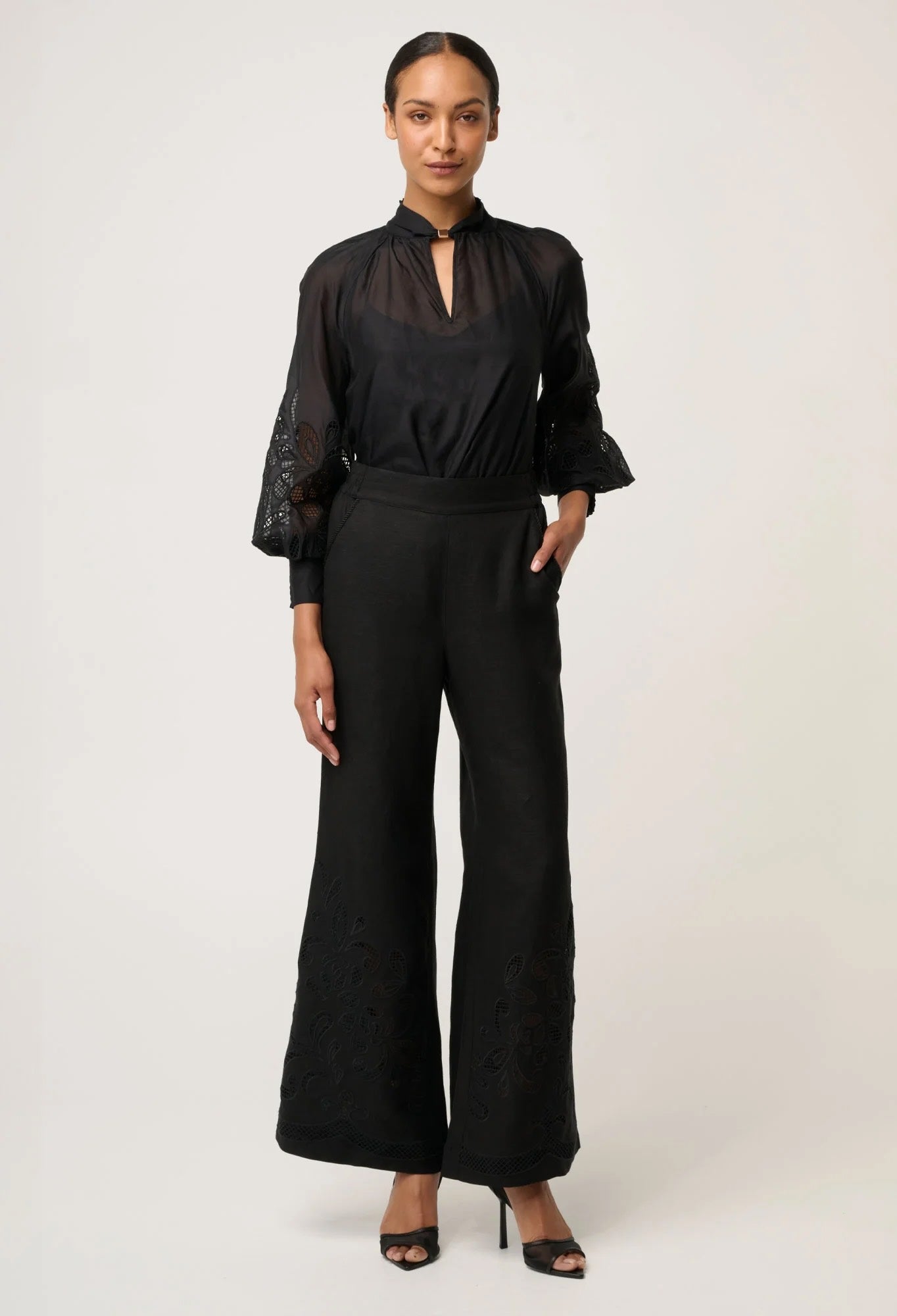 Simona Cotton Silk Embroidered Blouse In Black