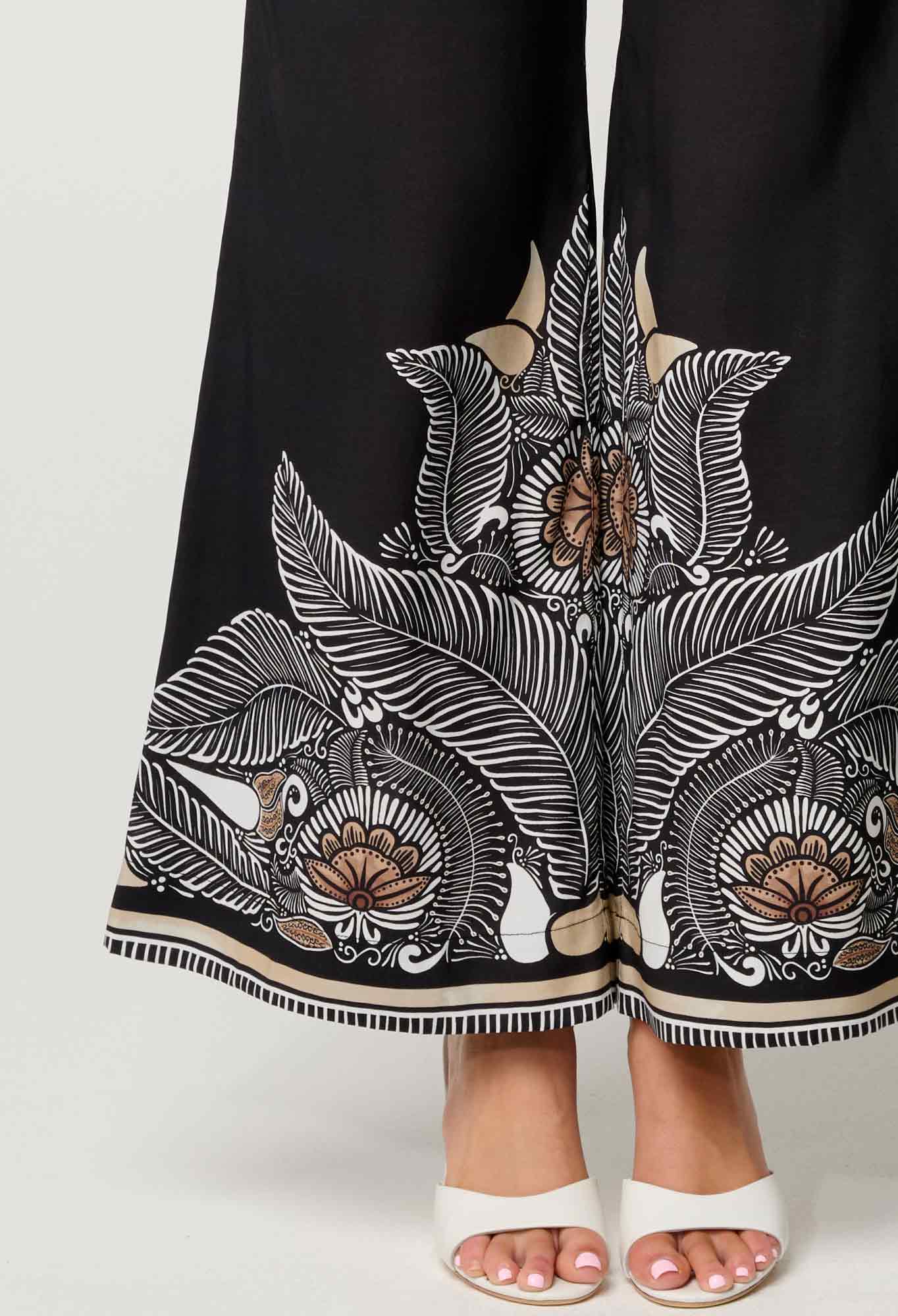 Willow Viscose Faille Contrast Panel Pant In Onyx Casablanca