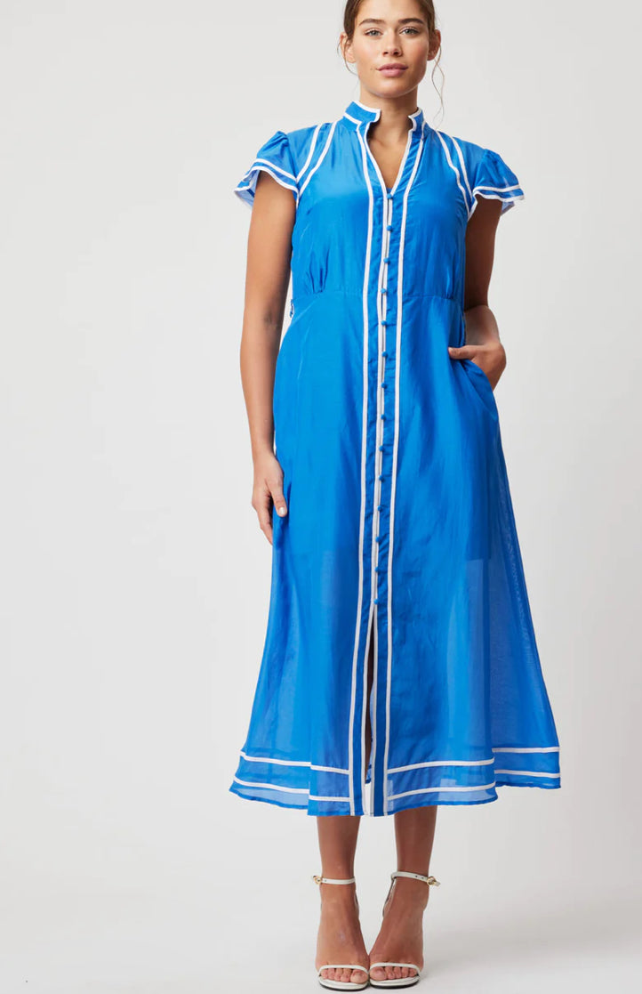Panama Cotton Silk Maxi Dress in Azure