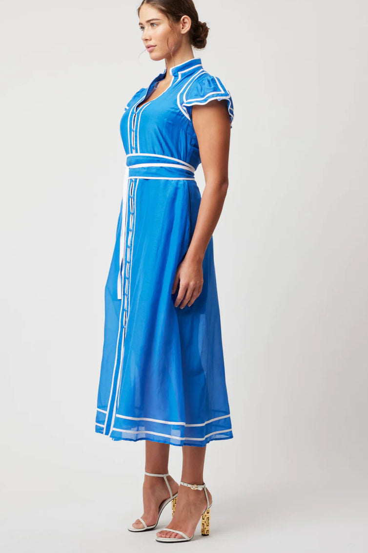 Panama Cotton Silk Maxi Dress in Azure