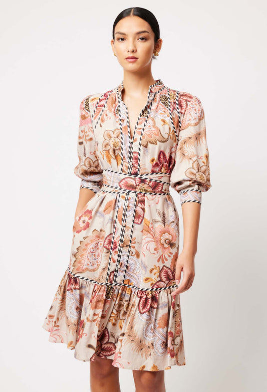 Once Was Atlas Linen Viscose Dress in Aries Floral