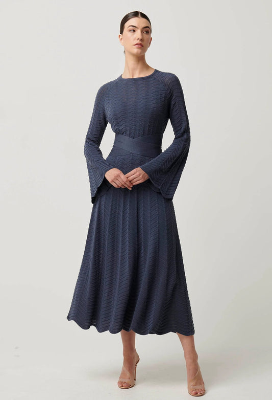 Everett Cotton Lyocell Wave Knit Midi Dress