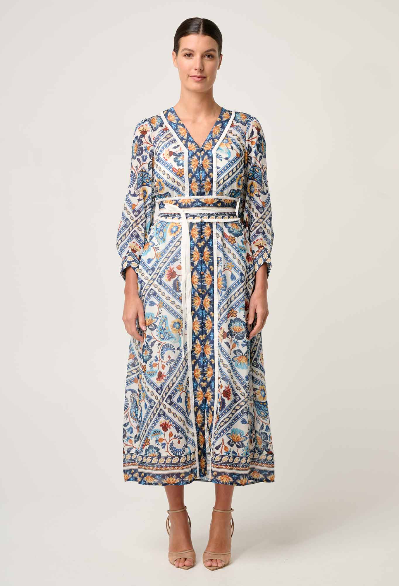 Alexis Silk Cotton Midi Dress in Petinos Floros