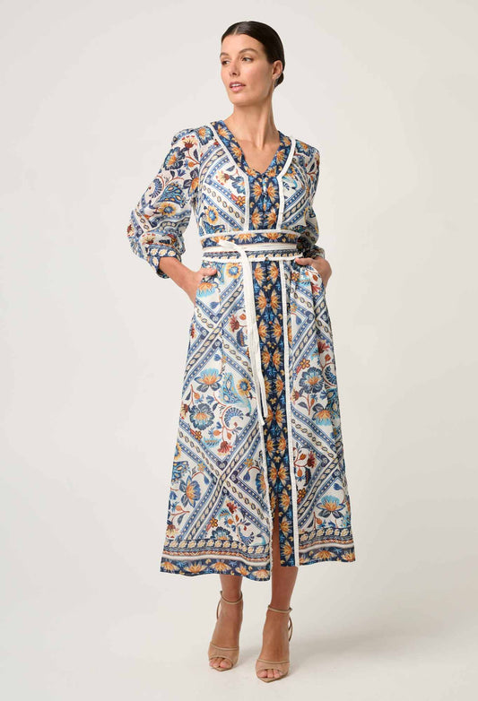 Alexis Silk Cotton Midi Dress in Petinos Floros