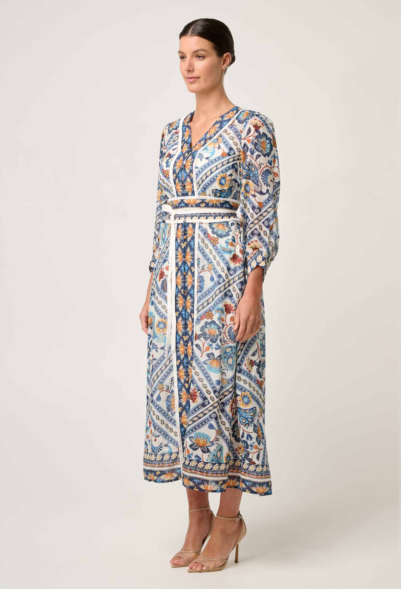 Alexis Silk Cotton Midi Dress in Petinos Floros