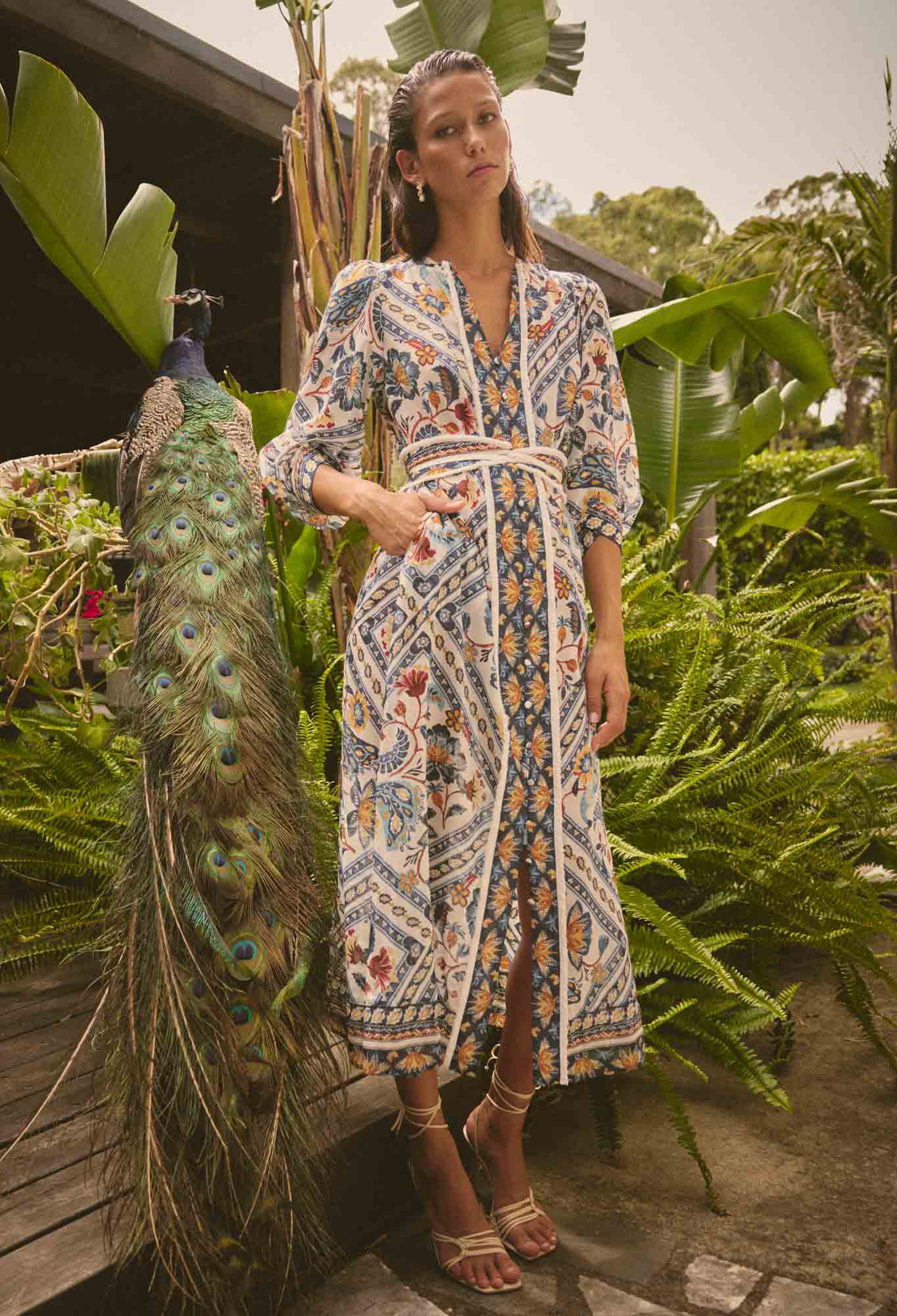 Alexis Silk Cotton Midi Dress in Petinos Floros