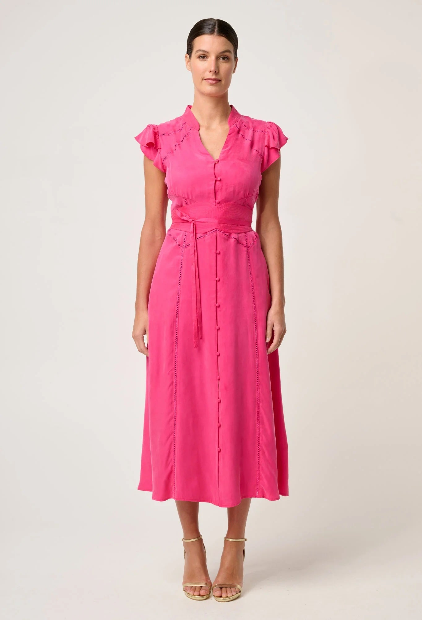Athena Cupro Viscose Flutter Sleeve Dress