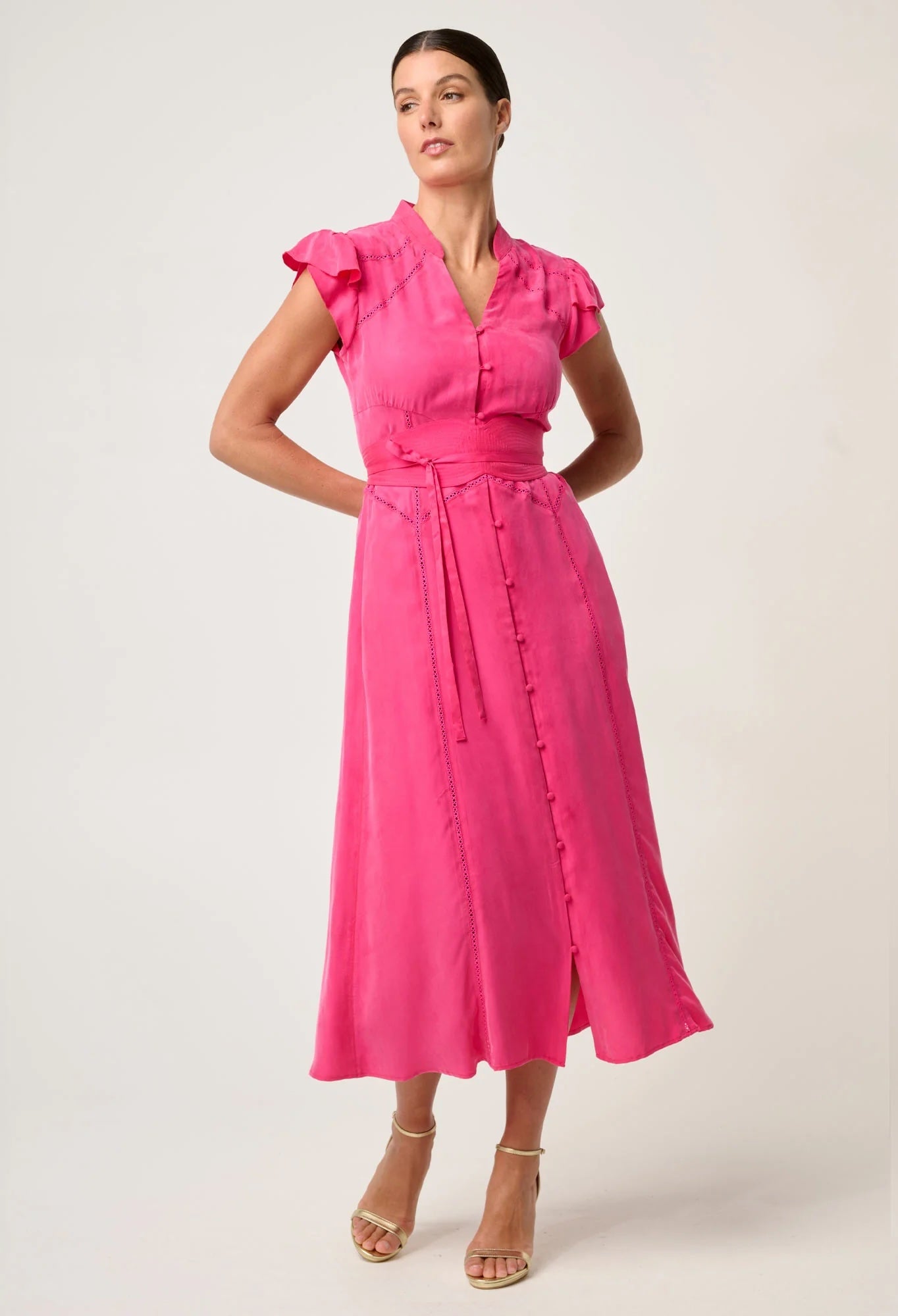 Athena Cupro Viscose Flutter Sleeve Dress