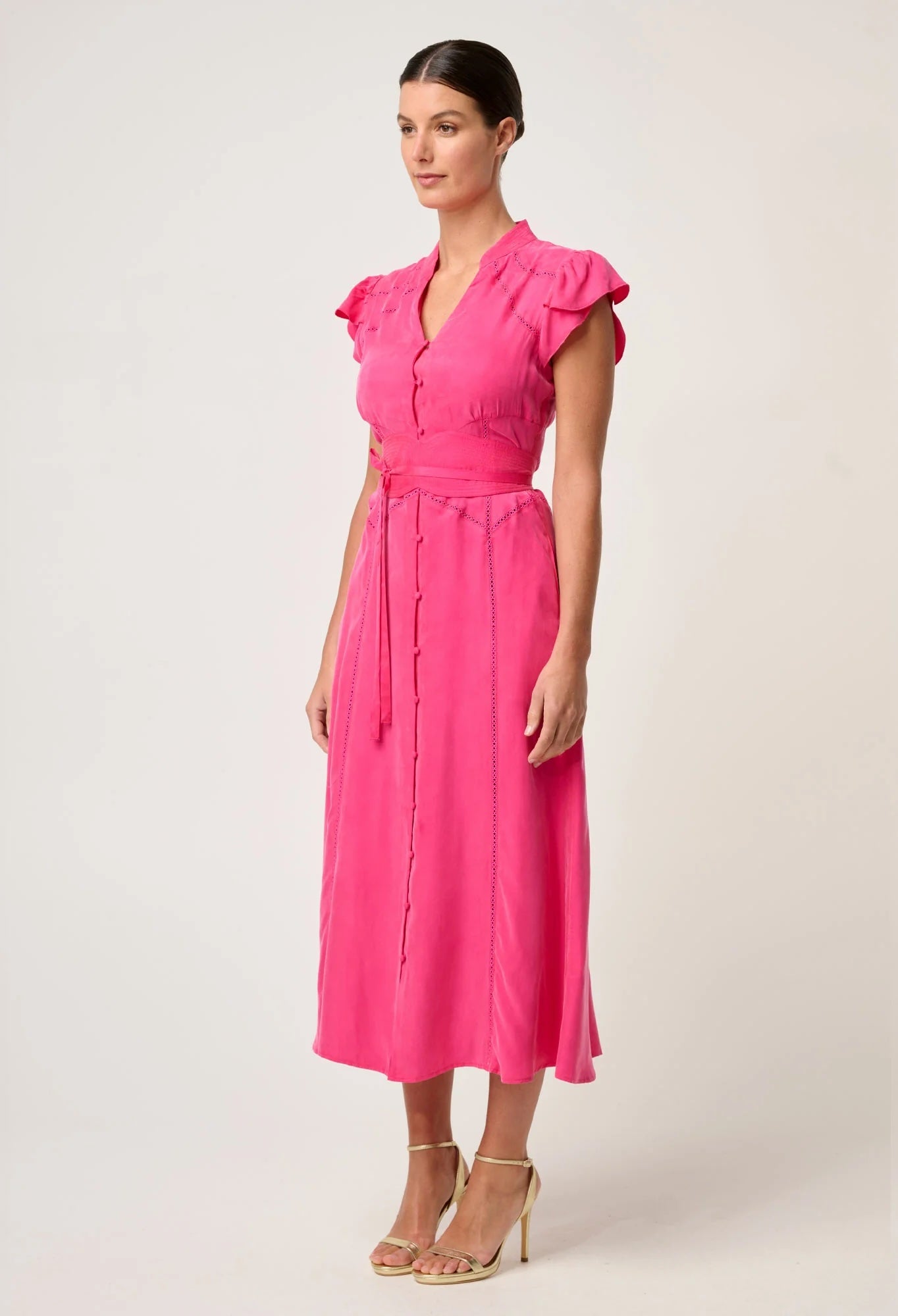 Athena Cupro Viscose Flutter Sleeve Dress