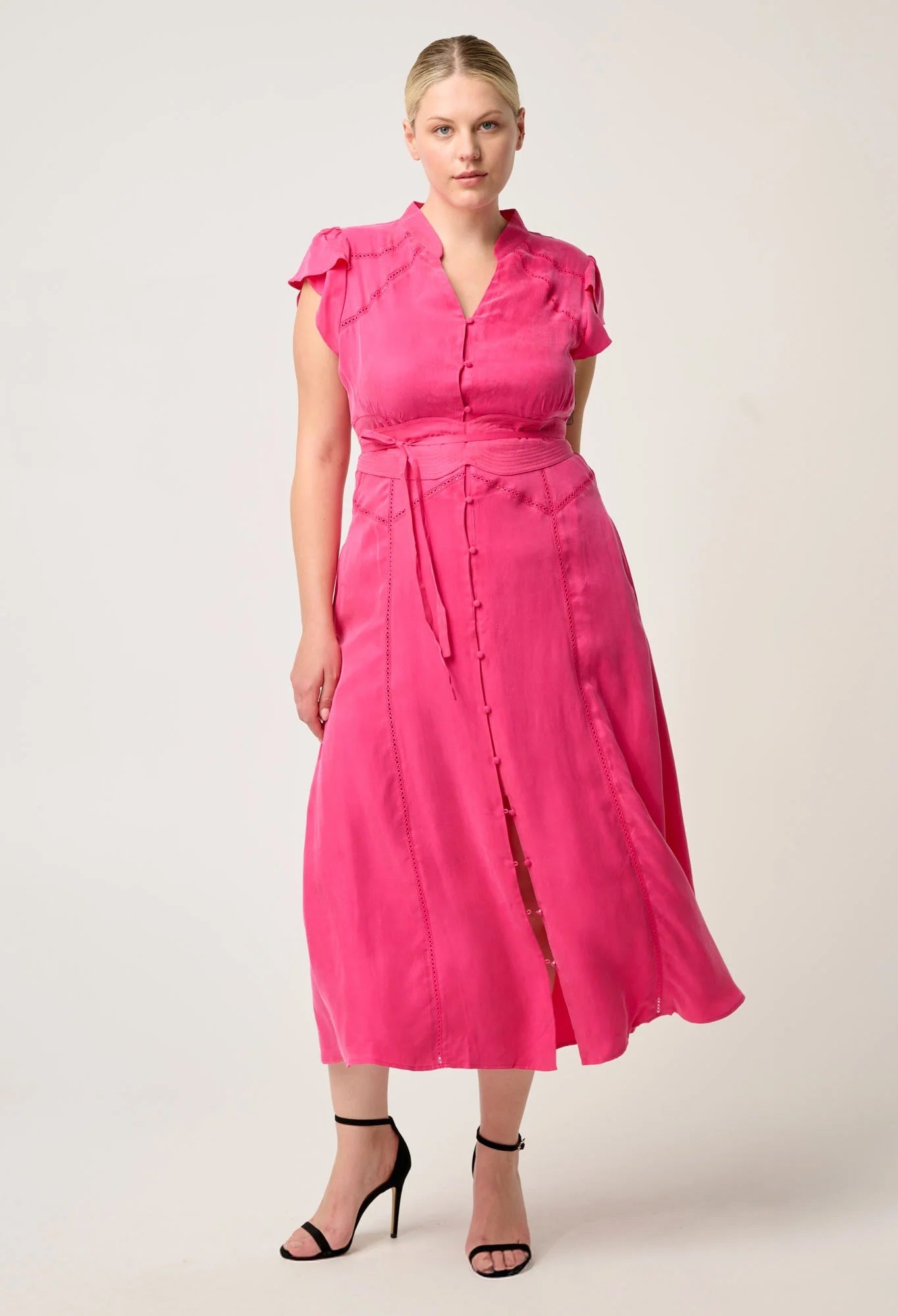Athena Cupro Viscose Flutter Sleeve Dress