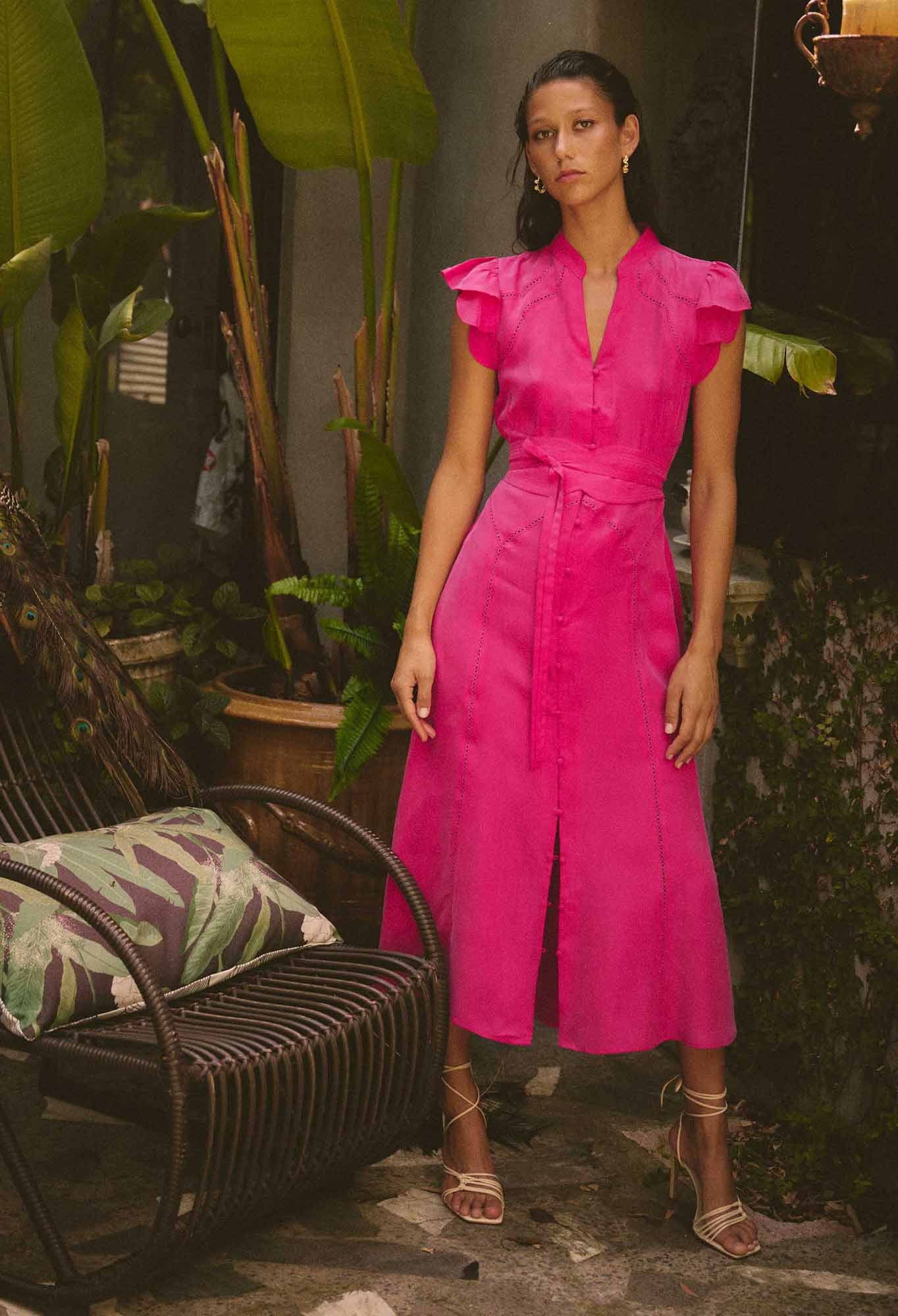 Athena Cupro Viscose Flutter Sleeve Dress