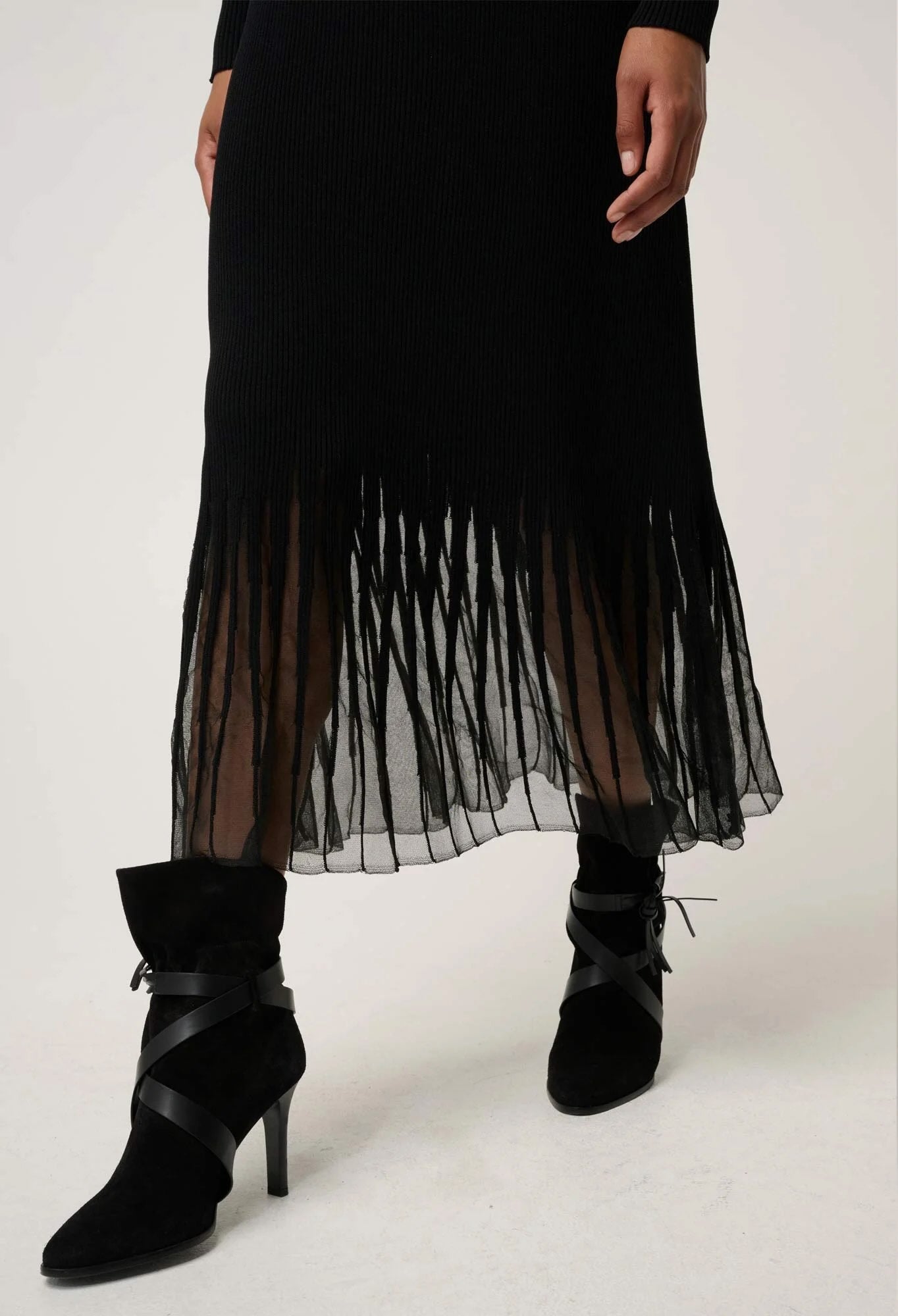 Rhiannon Viscose Nylon Sheer Knit Dress In Black