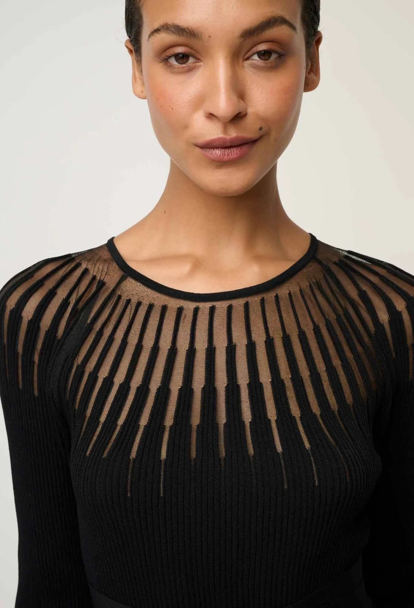 Rhiannon Viscose Nylon Sheer Knit Dress In Black