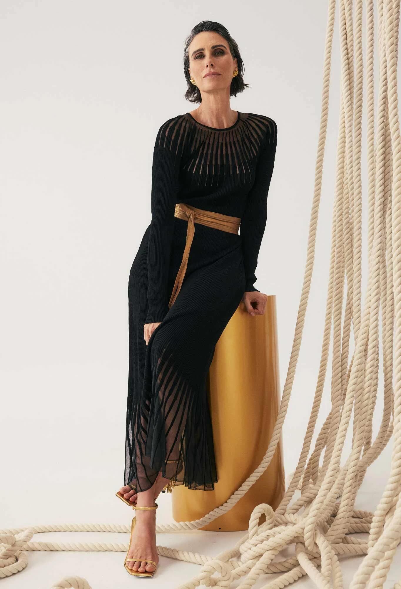 Rhiannon Viscose Nylon Sheer Knit Dress In Black