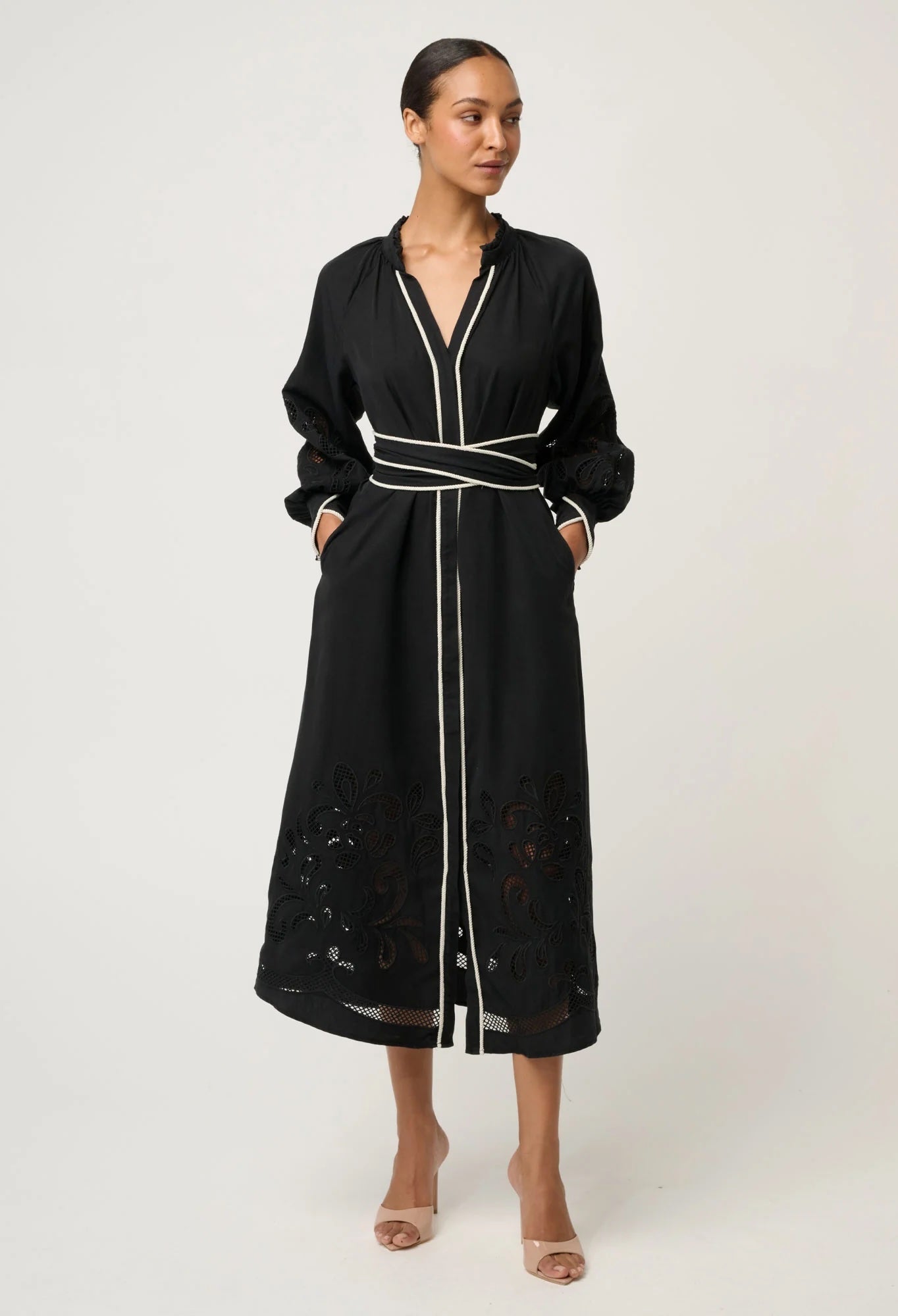 Rhea Embroidered Tencel Maxi Dress In Black