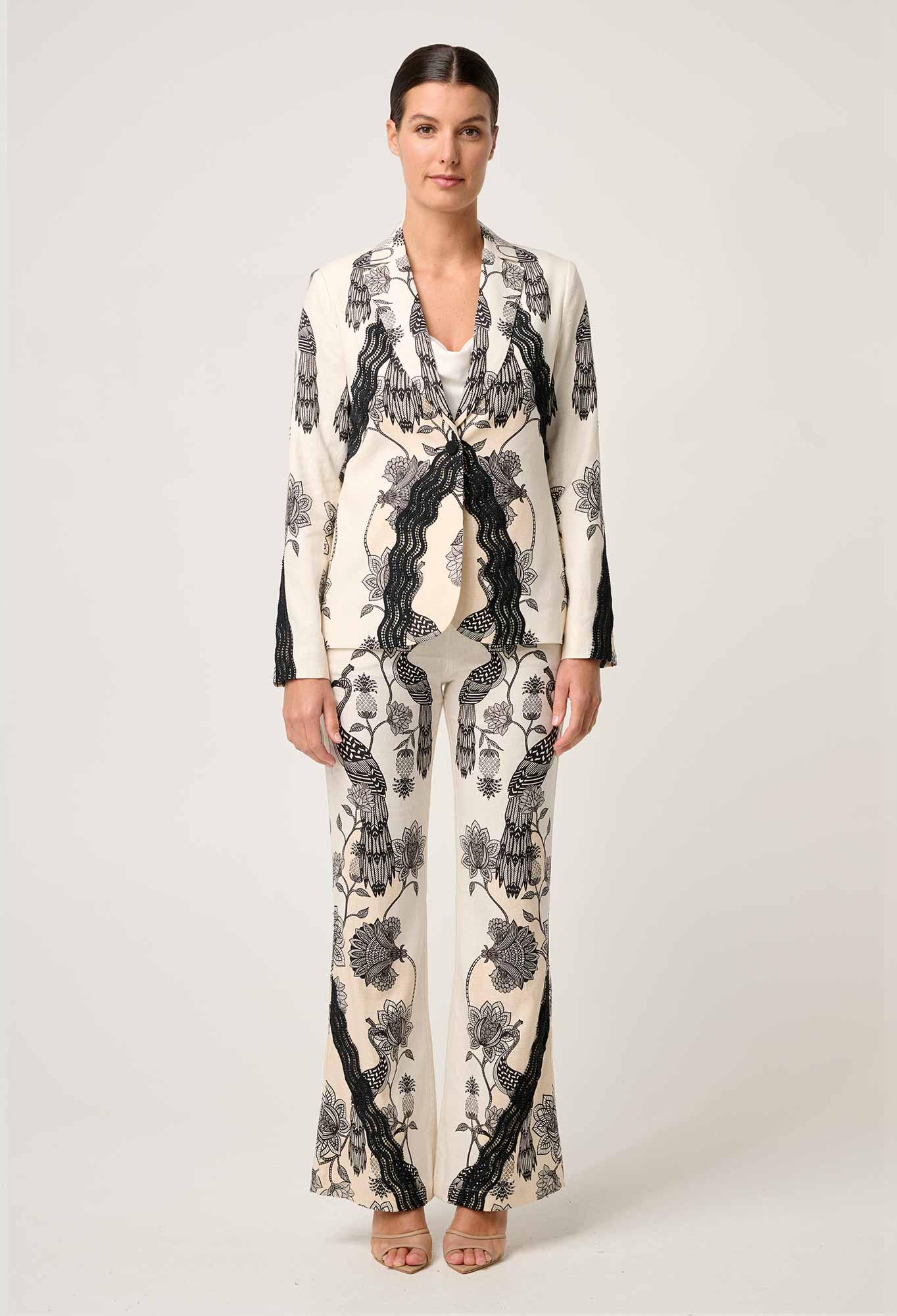 Leandro Contrast Lace Linen Viscose Stretch Blazer