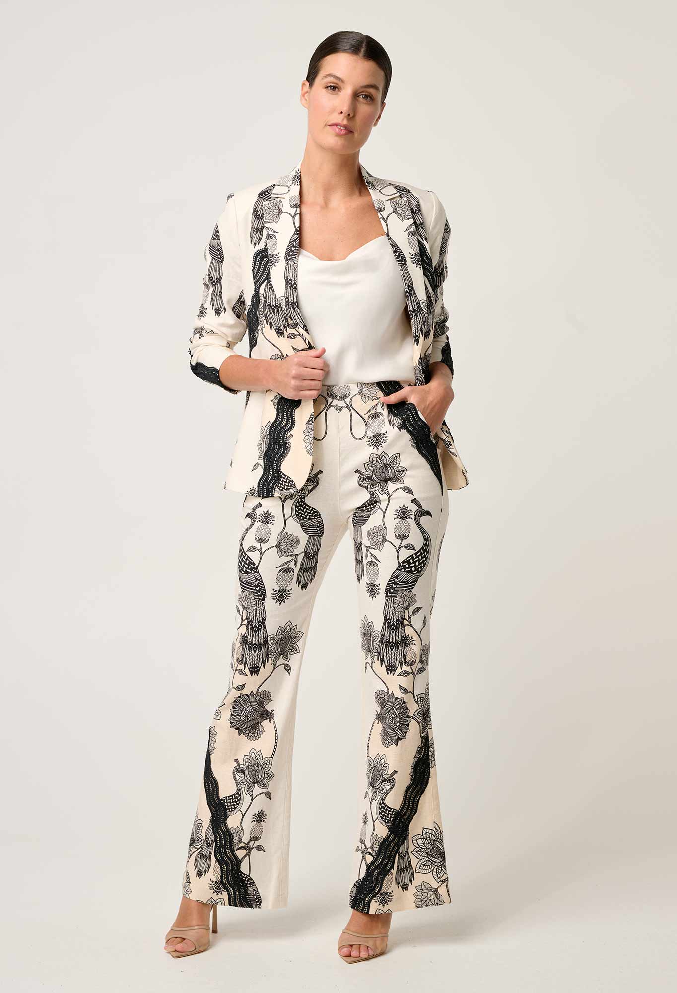 Leandro Contrast Lace Linen Viscose Stretch Blazer