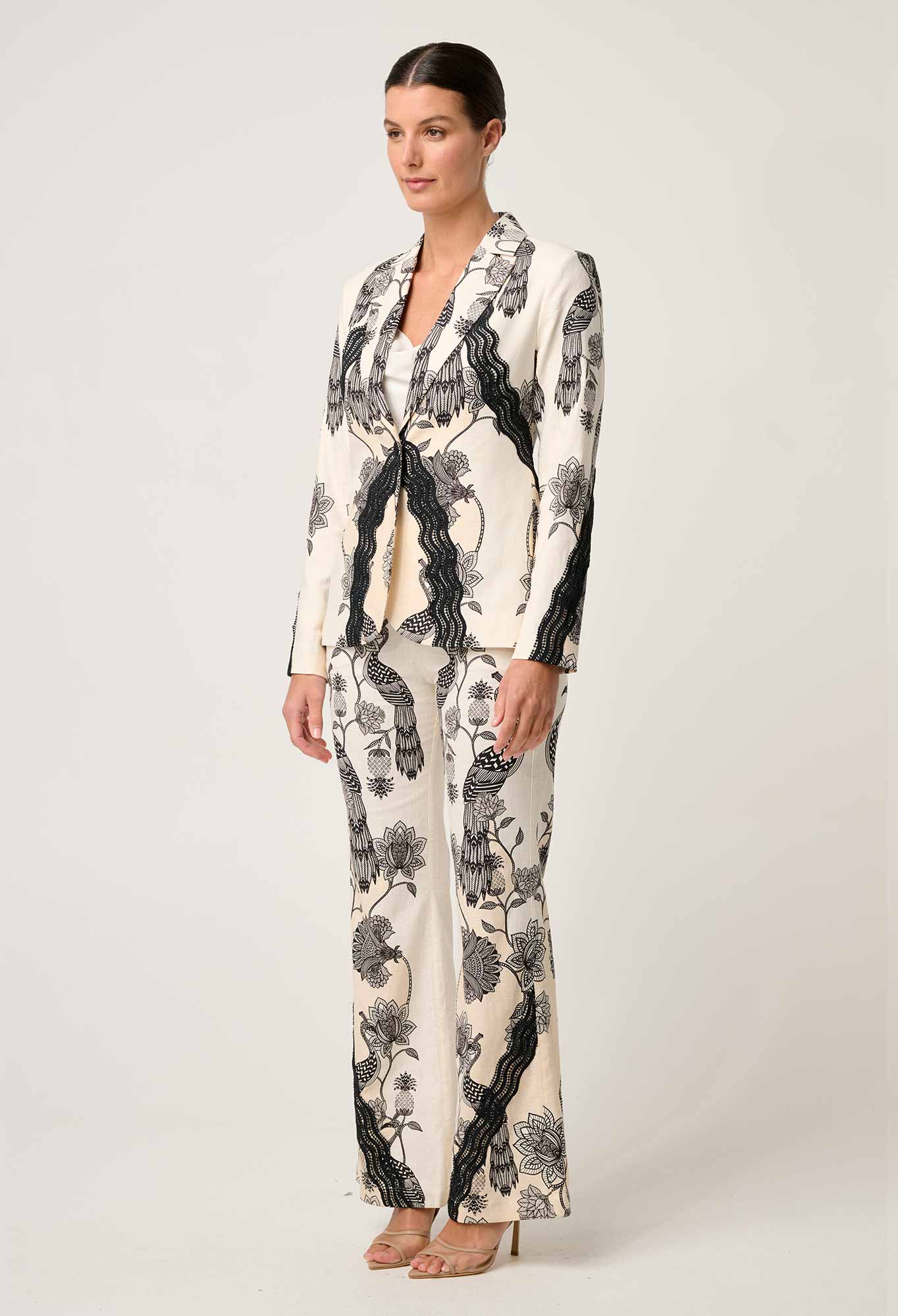 Leandro Contrast Lace Linen Viscose Stretch Blazer