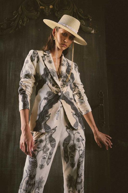 Leandro Contrast Lace Linen Viscose Stretch Blazer