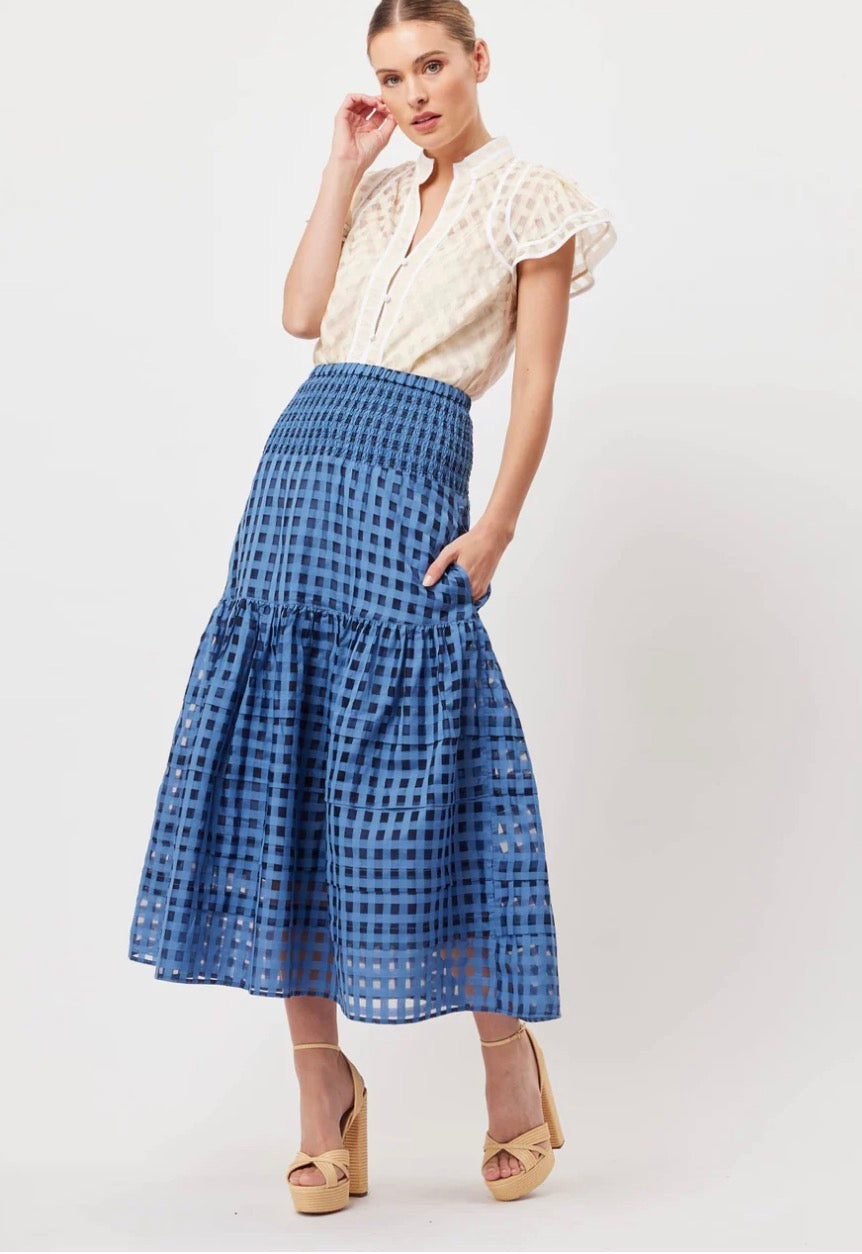 Antigua Cotton Silk Self Check Maxi Skirt