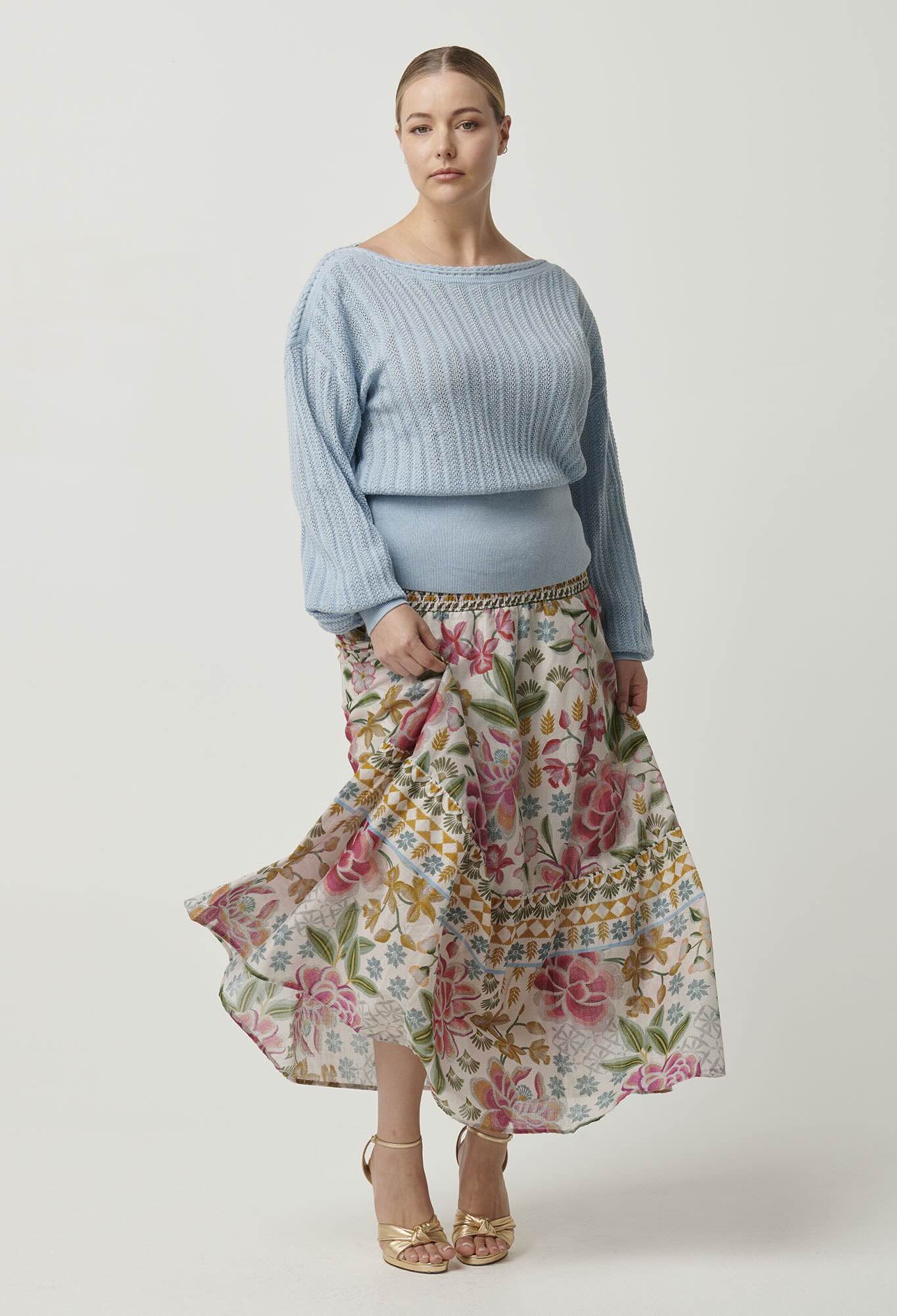 Cordelia Cotton Slub Skirt in Azalea Fields