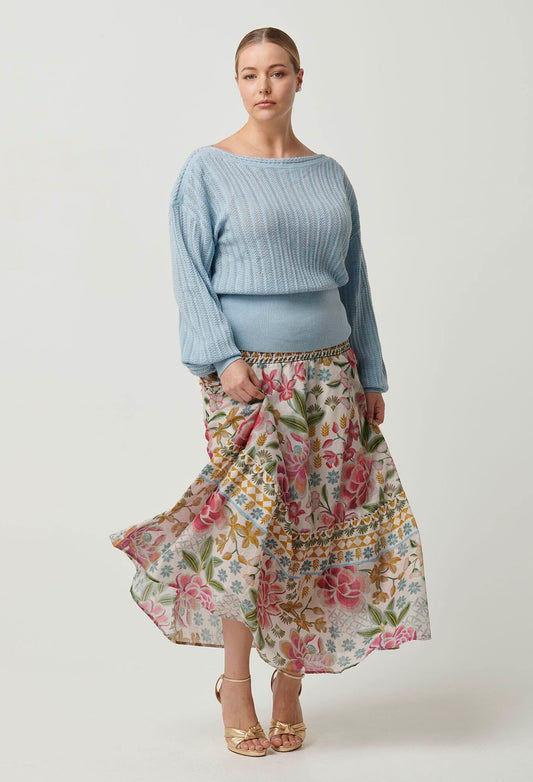 Cordelia Cotton Slub Skirt in Azalea Fields