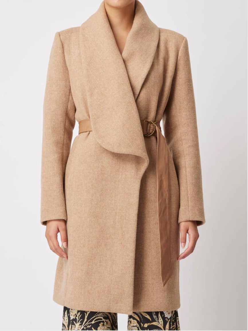 Hutton Wool Blend Coat with Leather Belt