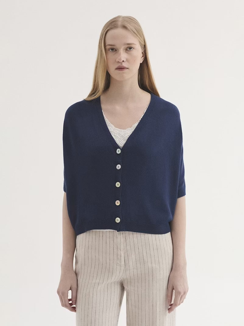 Relaxed Cardigan with V-Neck in Intense Blue