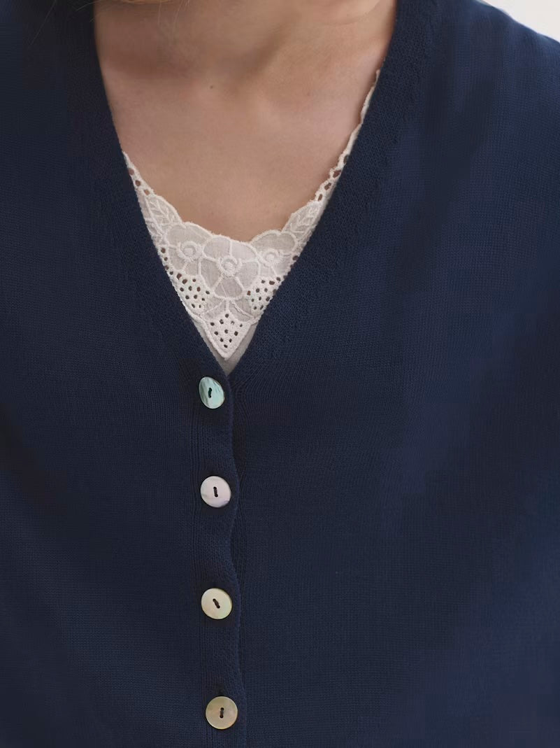Relaxed Cardigan with V-Neck in Intense Blue