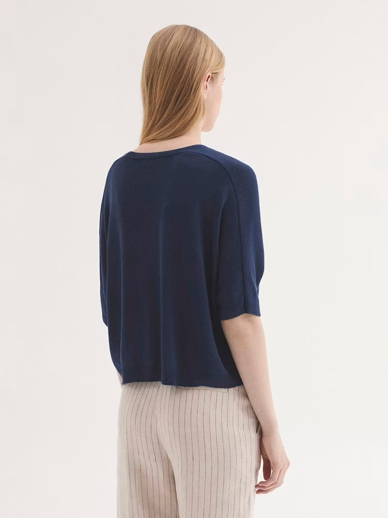 Relaxed Cardigan with V-Neck in Intense Blue