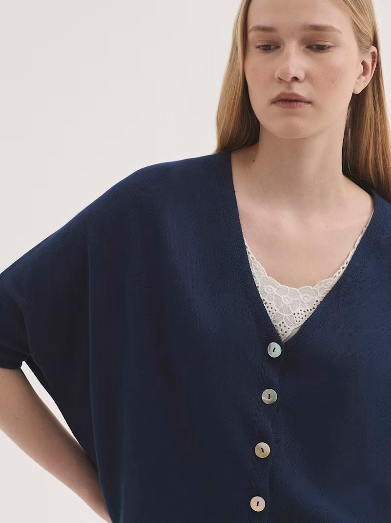 Relaxed Cardigan with V-Neck in Intense Blue