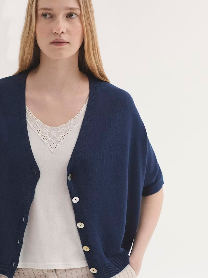 Relaxed Cardigan with V-Neck in Intense Blue