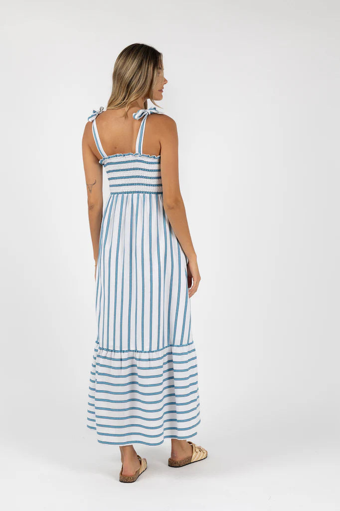 Santos Shirred Dress - Blue Stripe