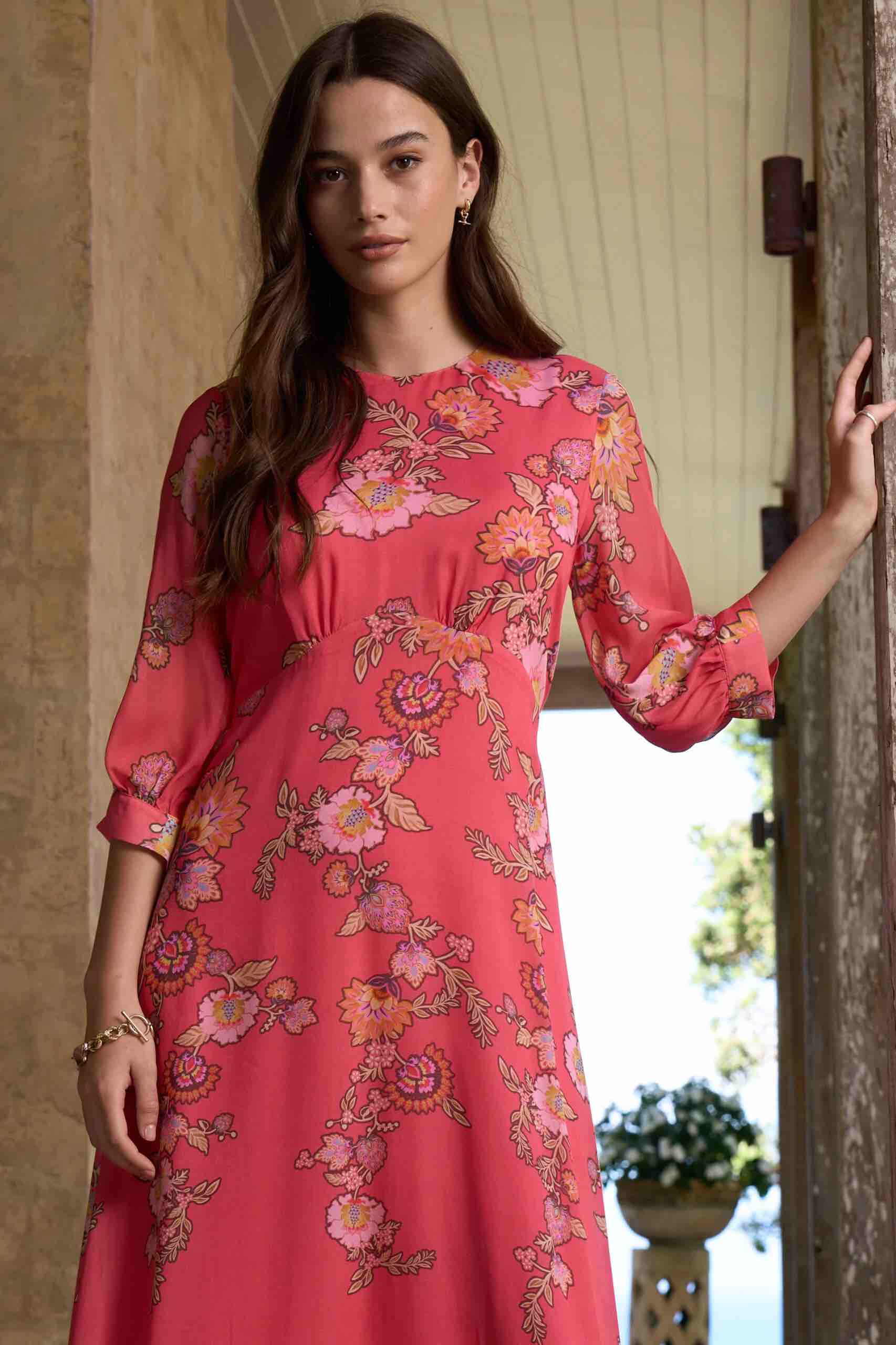 Mirissa Midi Dress - Coral Multi