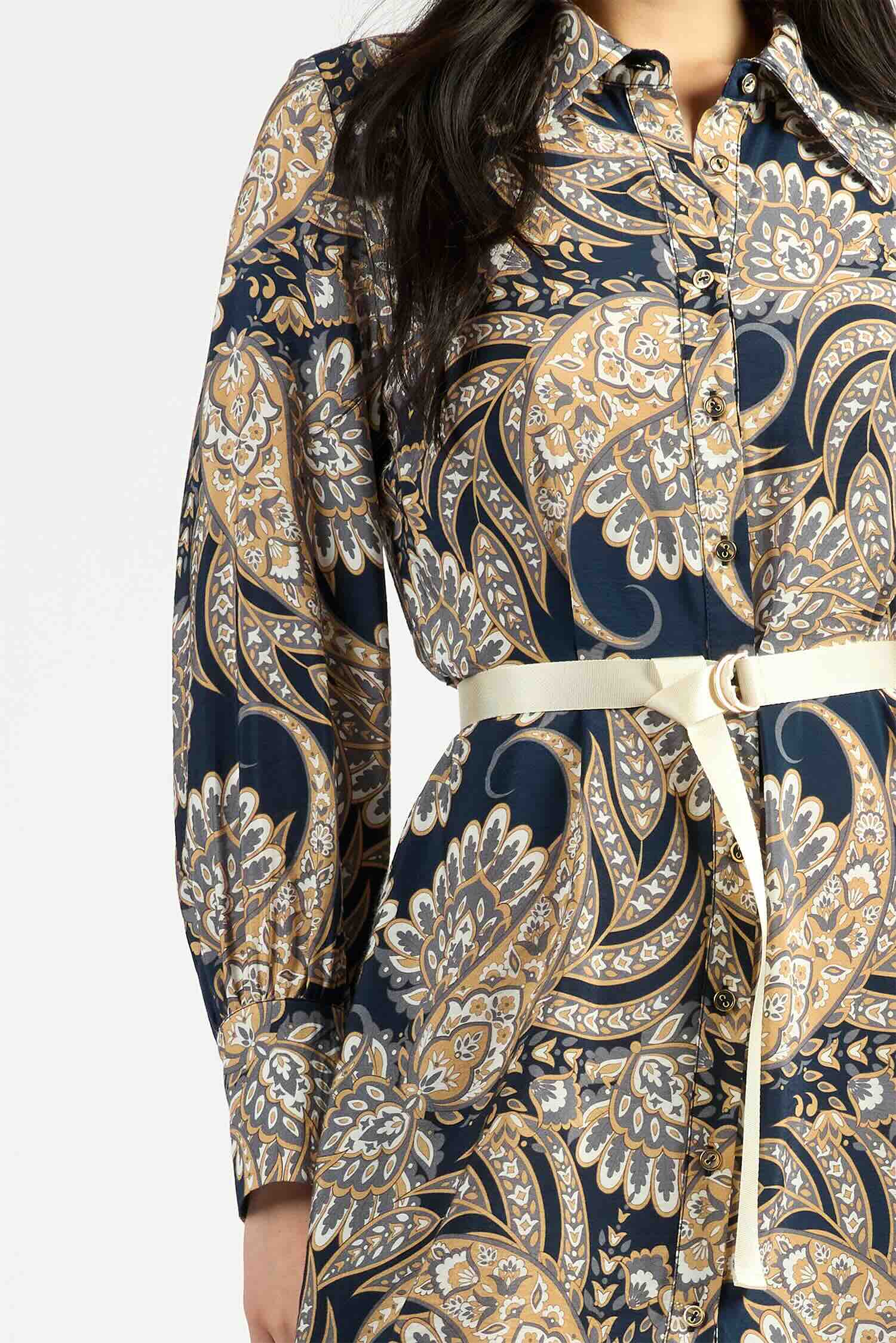 Mala Long Sleeve Dress in Navy Paisley